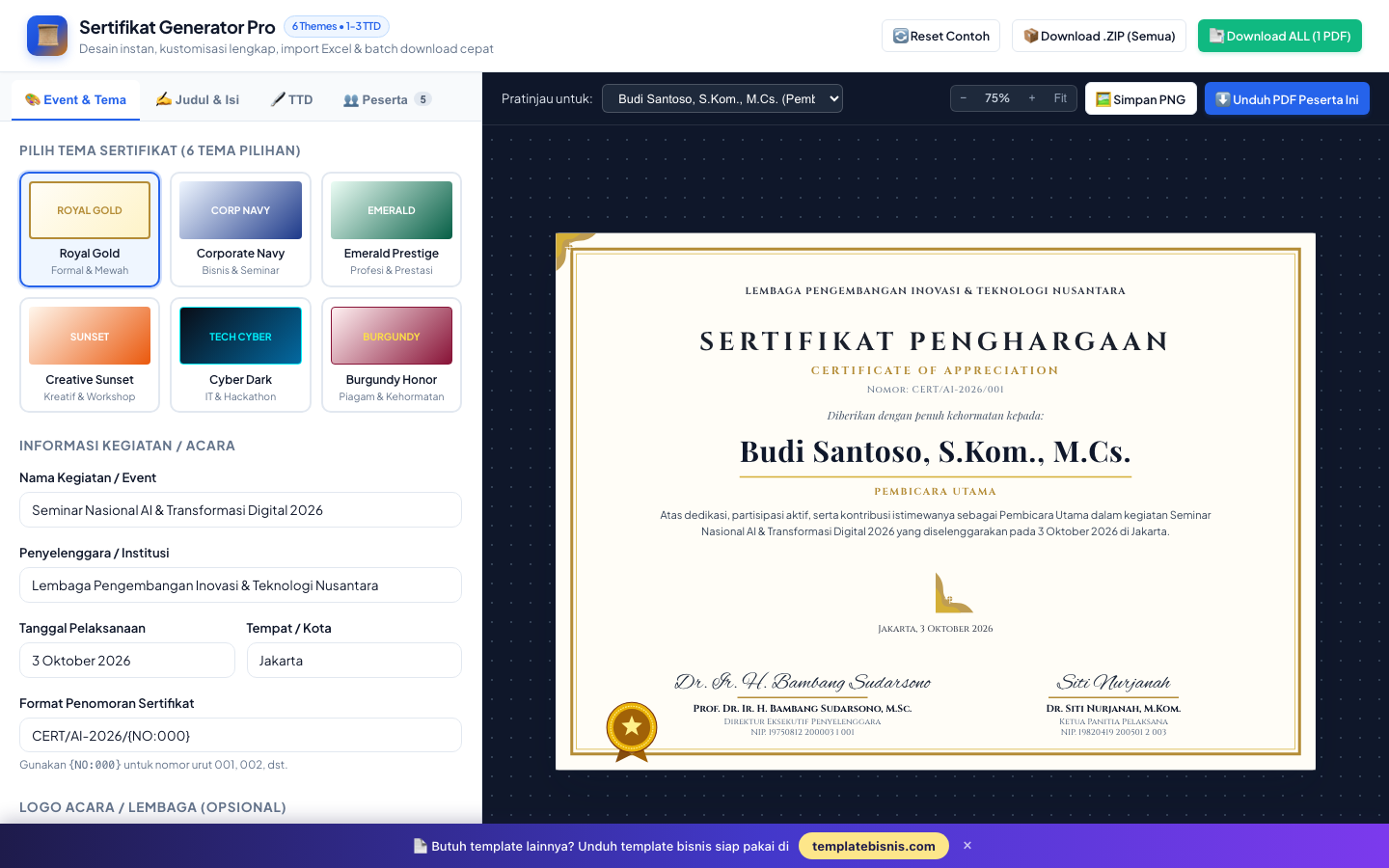Sertifikat Generator Pro — Aplikasi Offline