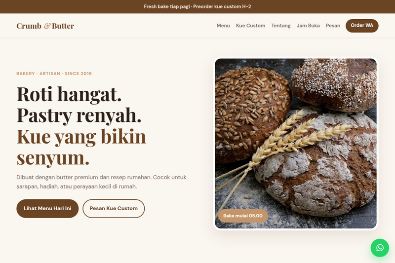 Template Website Bakery Toko Kue - Crumb & Butter