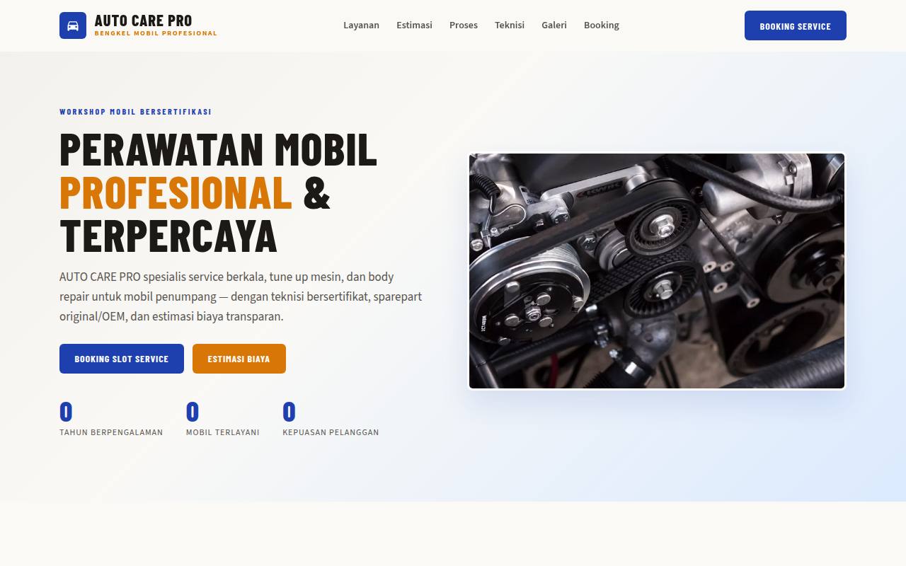 Template Website Bengkel Mobil - AUTO CARE PRO