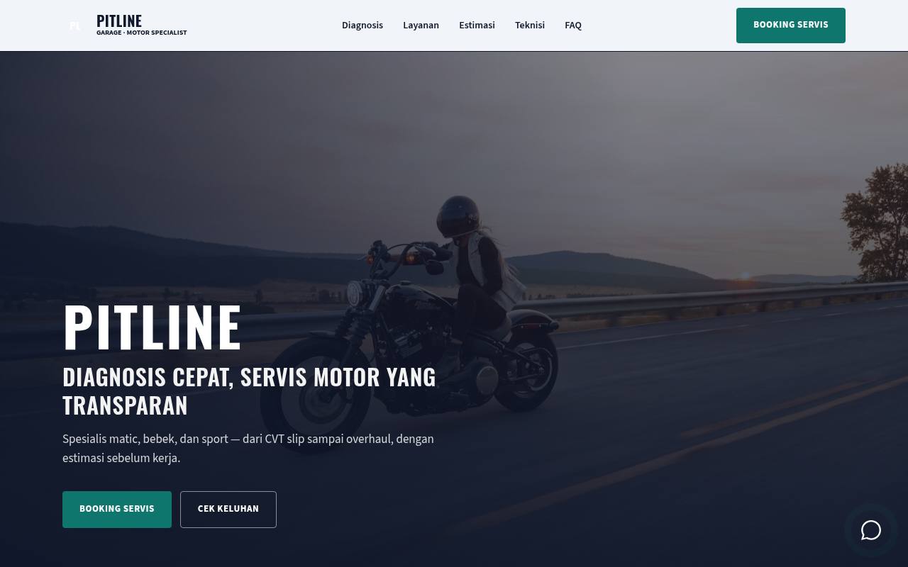Template Website Bengkel Motor - PITLINE Garage