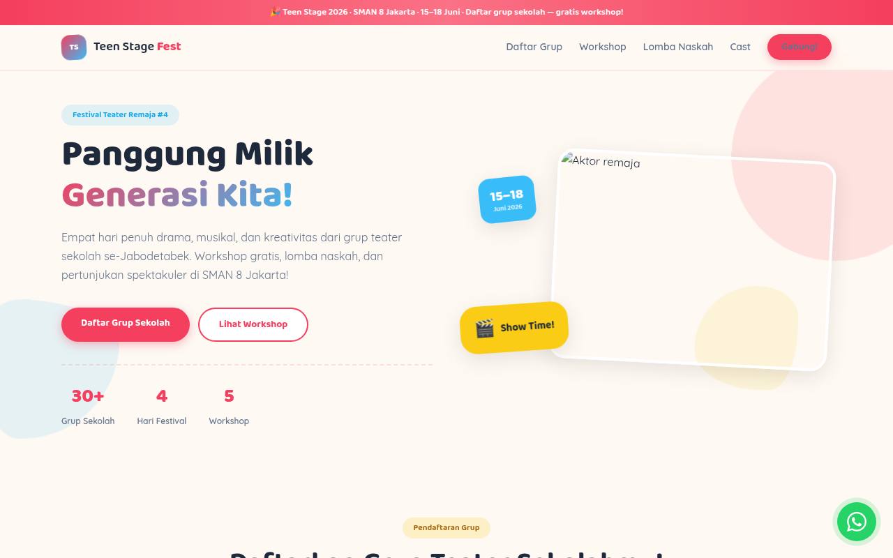 Template Website Festival Teater Remaja - Teen Stage Fest