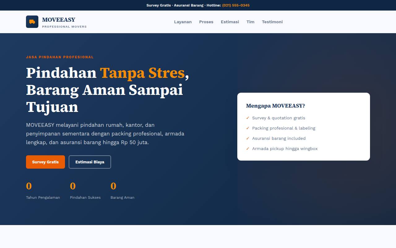 Template Website Jasa Pindahan (Movers) - MOVEEASY