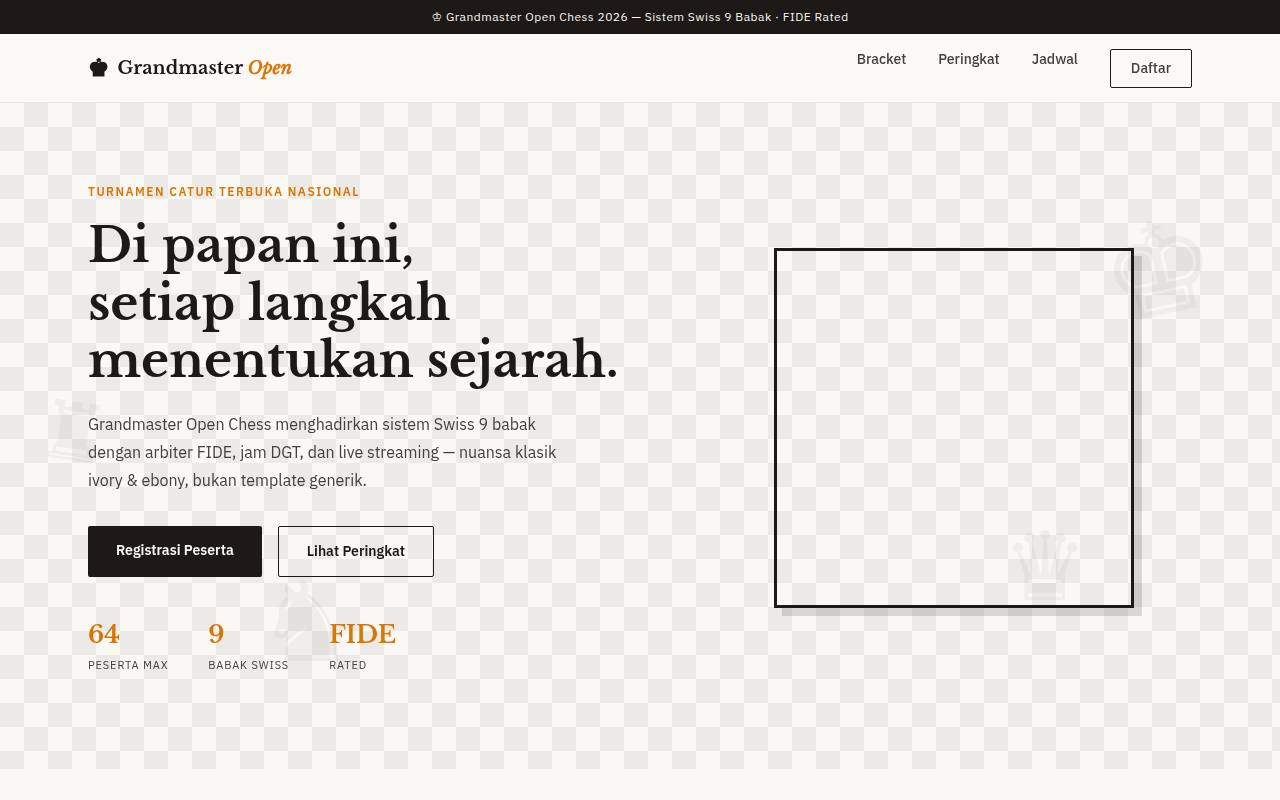 Template Website Kompetisi Catur - Grandmaster Open Chess
