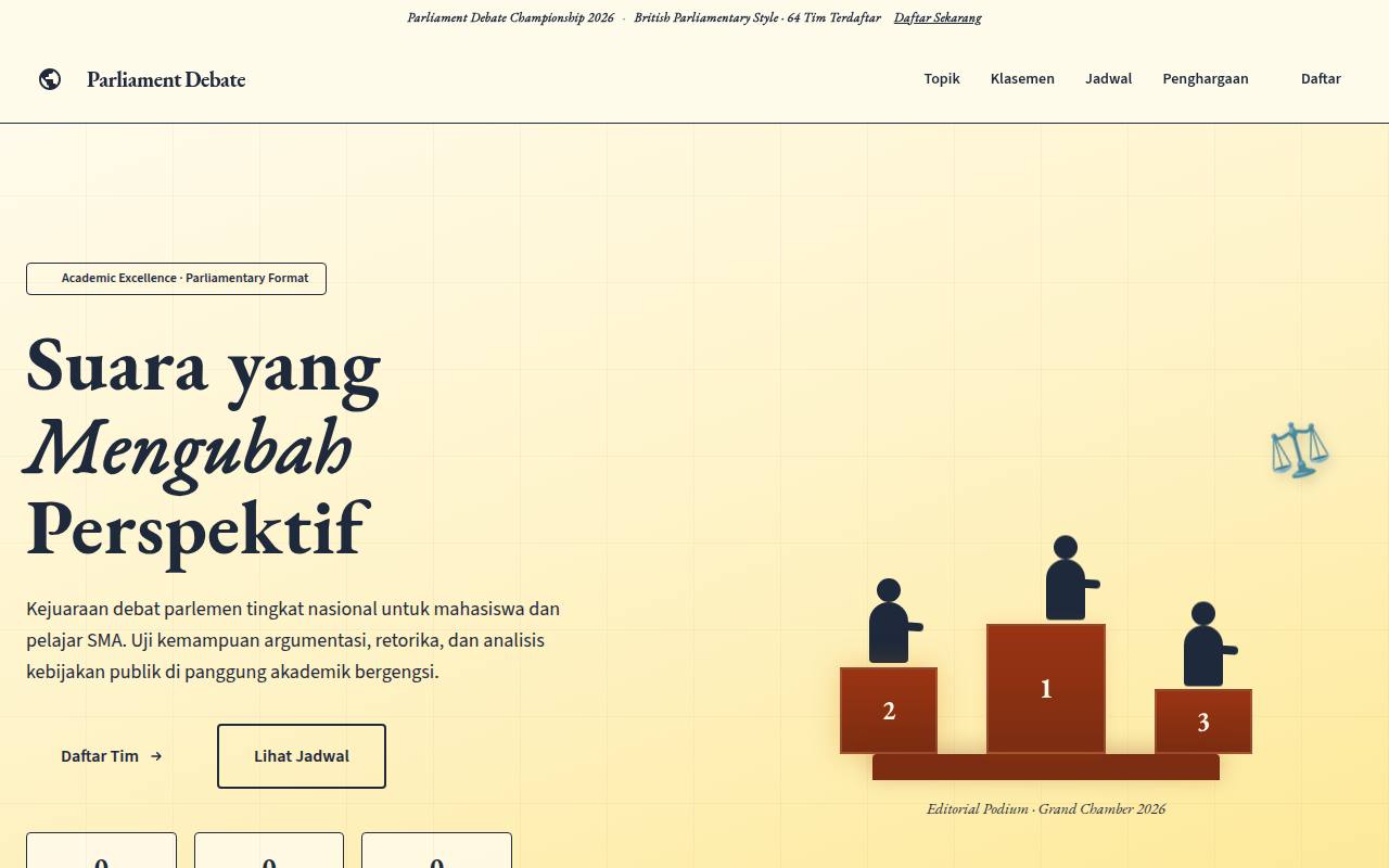 Template Website Kompetisi Debat - Parliament Debate Championship