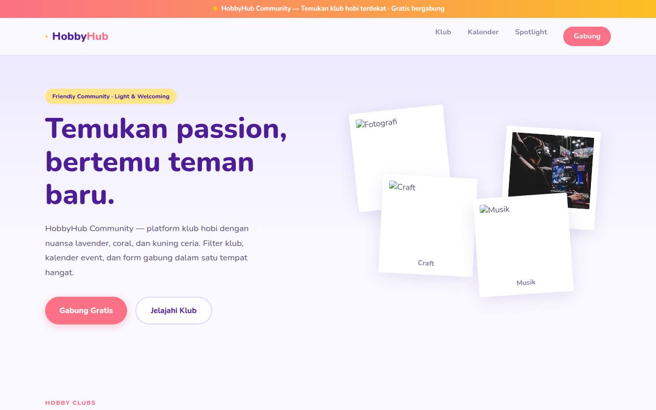 Template Website Komunitas Hobi - HobbyHub Community