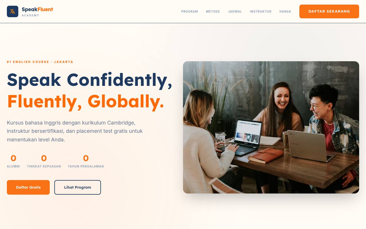 Template Website Kursus Bahasa Inggris - SPEAKFLUENT ACADEMY
