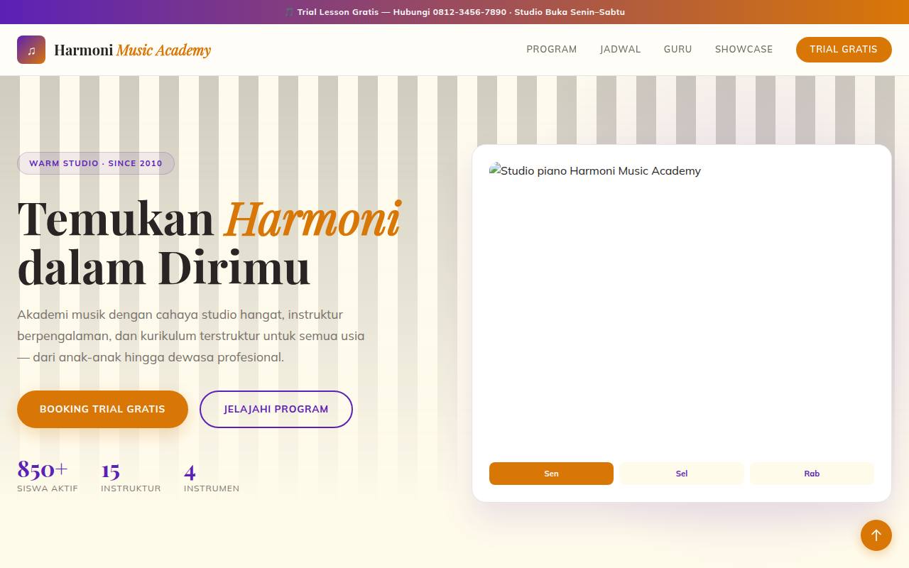 Template Website Kursus Musik - Harmoni Music Academy