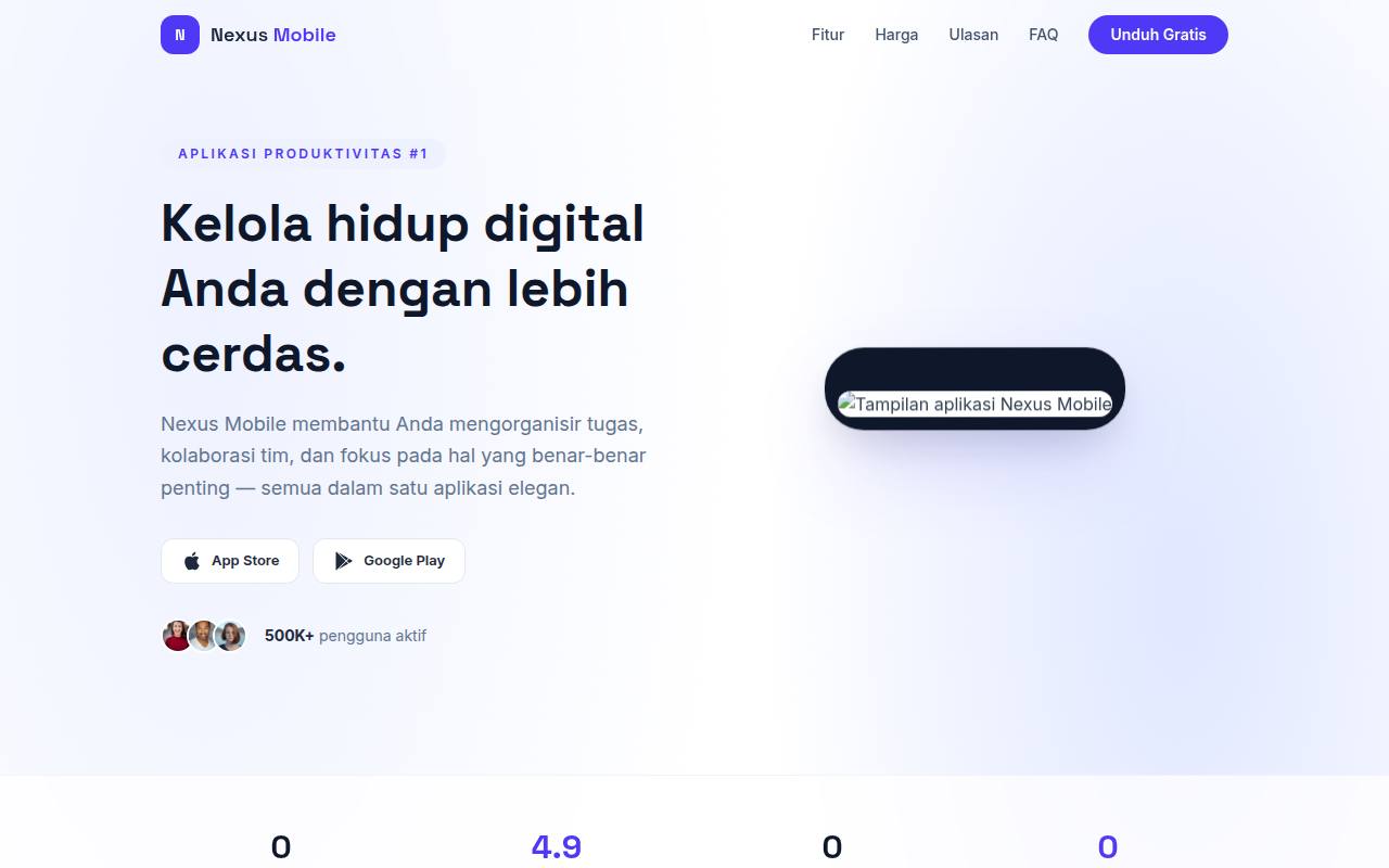 Template Website Landing App Mobile - Nexus Mobile