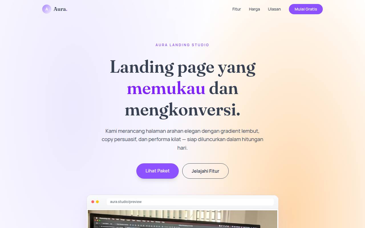 Template Website Clean Landing Page - Aura Landing Studio