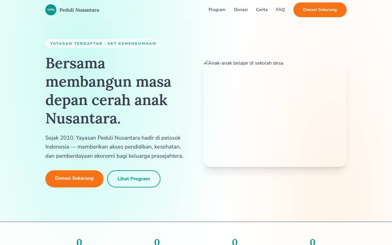 Template Website Landing Donasi & Yayasan - Yayasan Peduli Nusantara