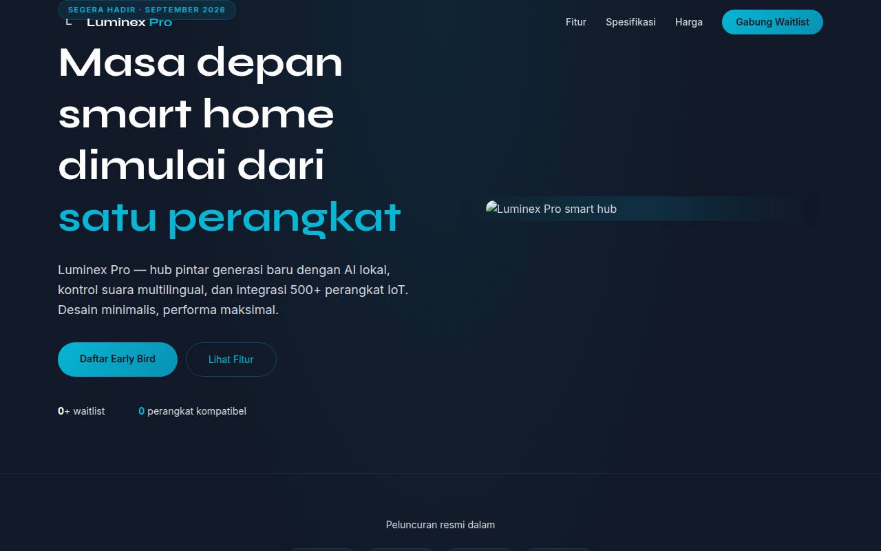 Template Website Landing Launching Produk - Luminex Pro