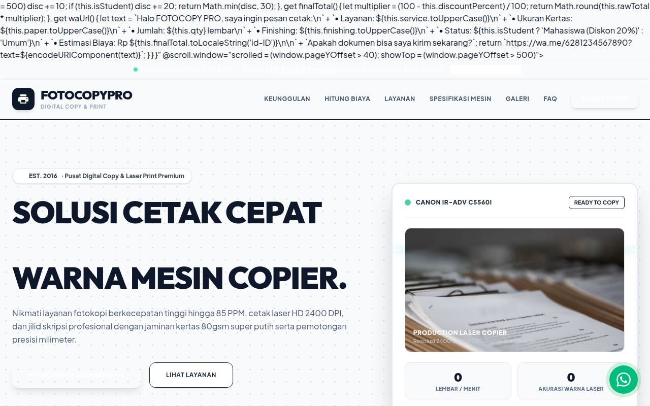 Template Website Layanan Fotokopi - Tailwind CSS CDN