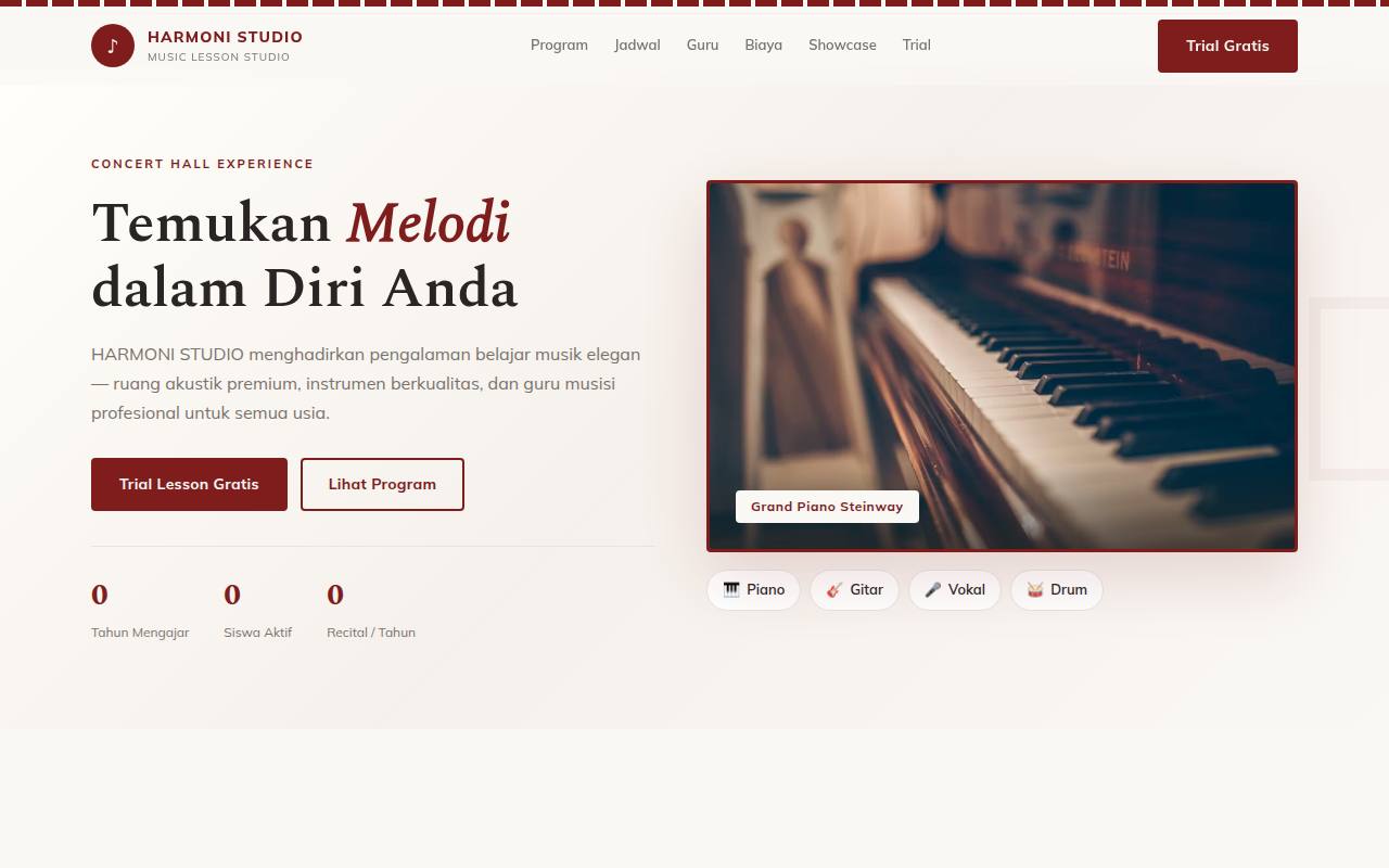 Template Website Layanan Kursus Musik - HARMONI STUDIO
