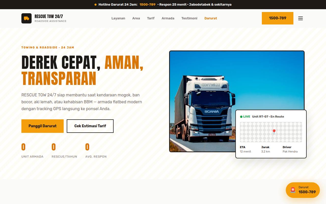 Template Website Layanan Towing (Derek) - RESCUE TOW 24/7