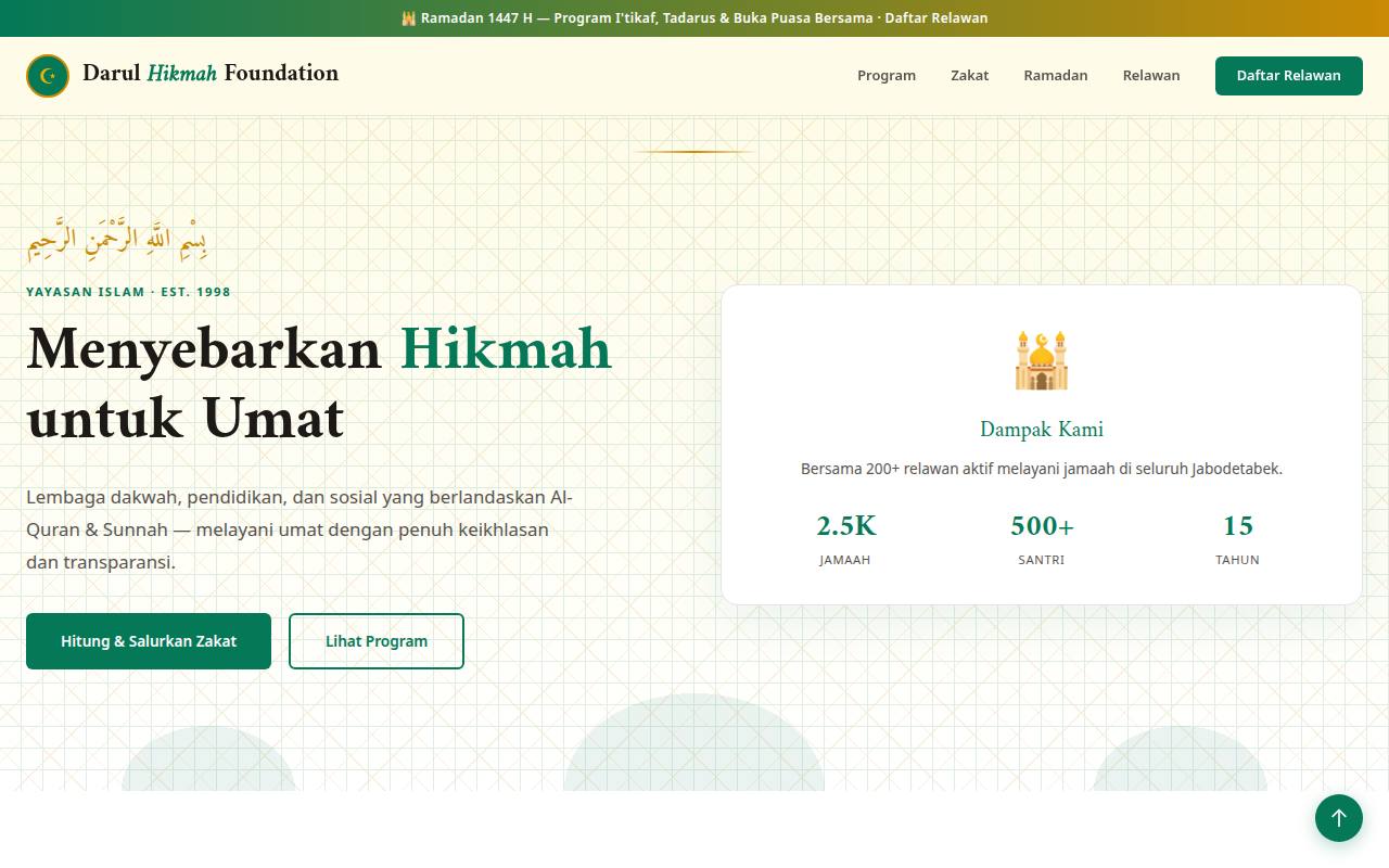 Template Website Lembaga Agama - Darul Hikmah Foundation