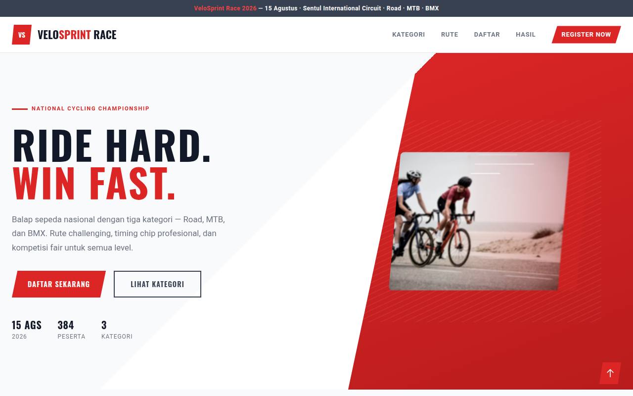 Template Website Lomba Balap Sepeda - VeloSprint Race