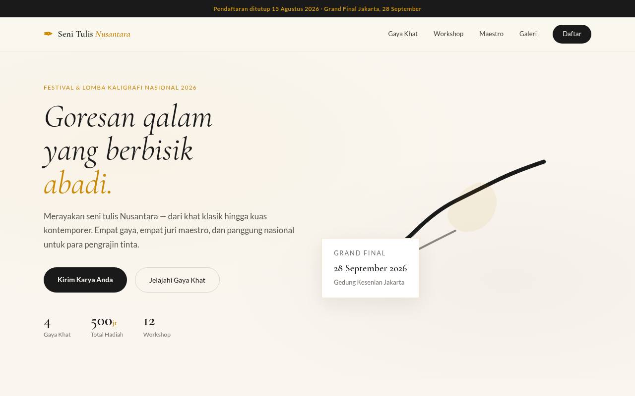 Template Website Lomba Kaligrafi - Seni Tulis Nusantara