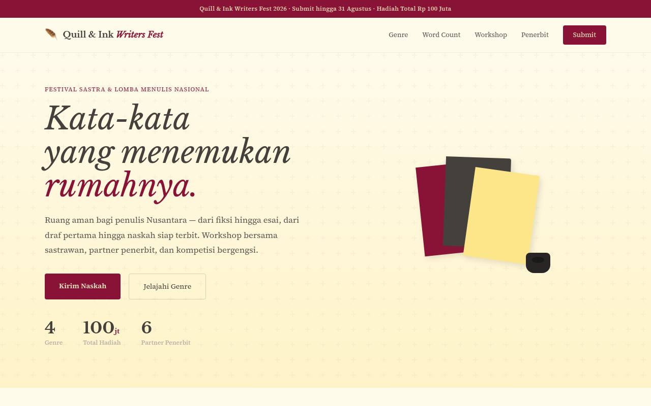 Template Website Lomba Menulis - Quill & Ink Writers Fest