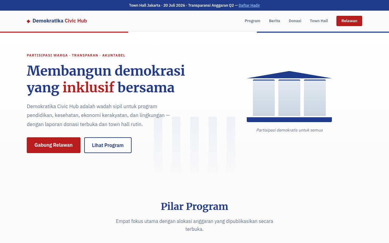 Template Website Organisasi Politik - Demokratika Civic Hub