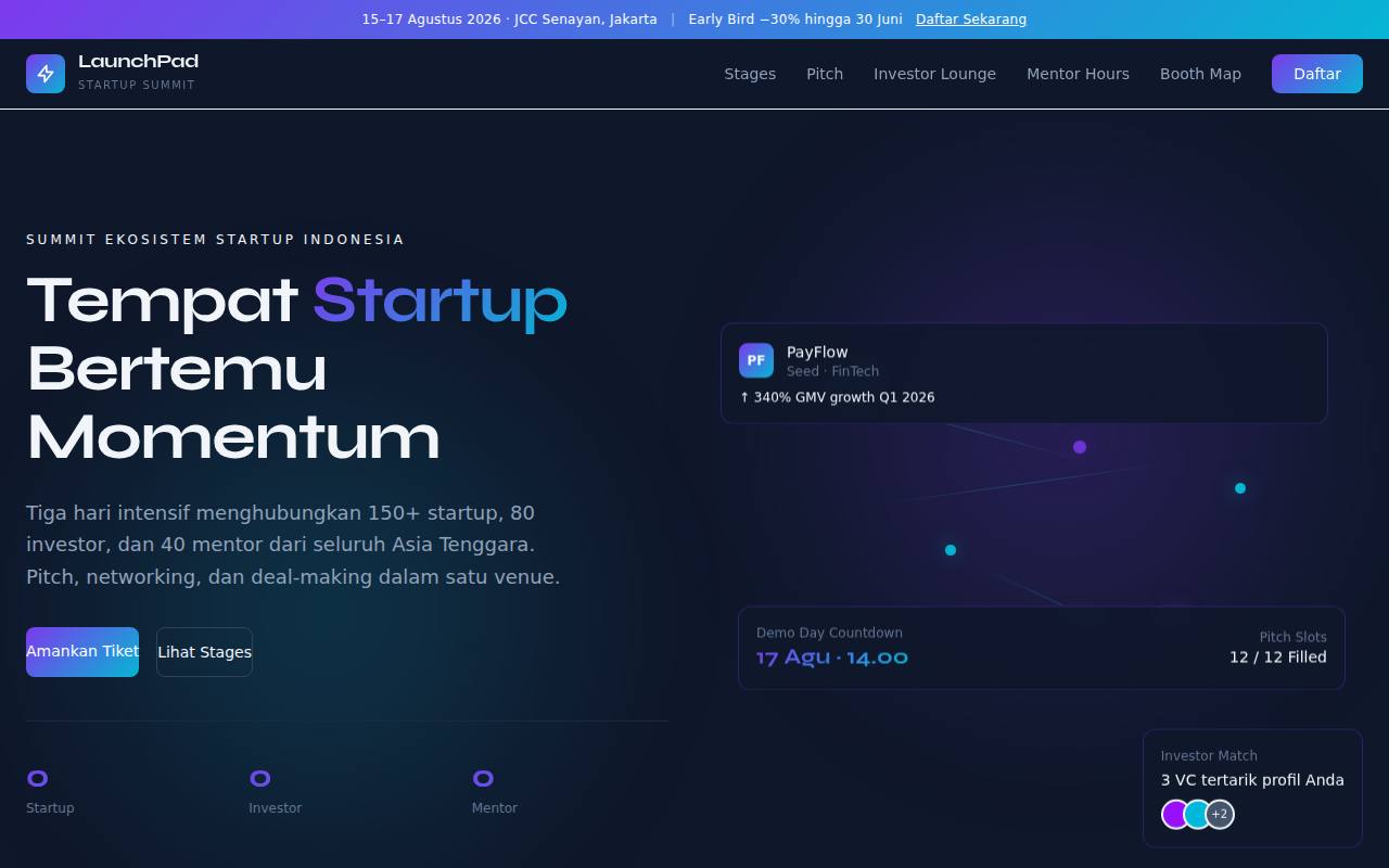 Template Website Pameran Startup - LaunchPad Startup Summit