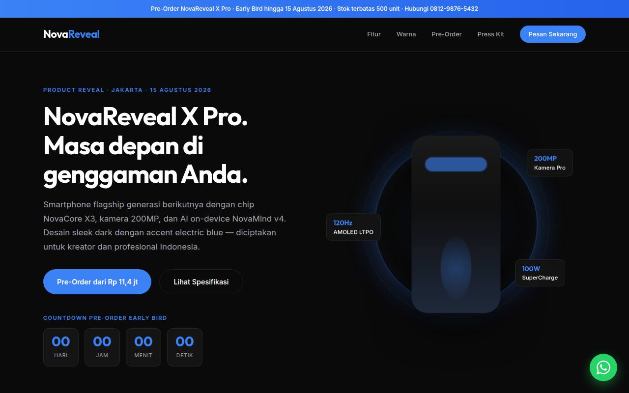 Template Website Peluncuran Produk - NovaReveal Product Launch
