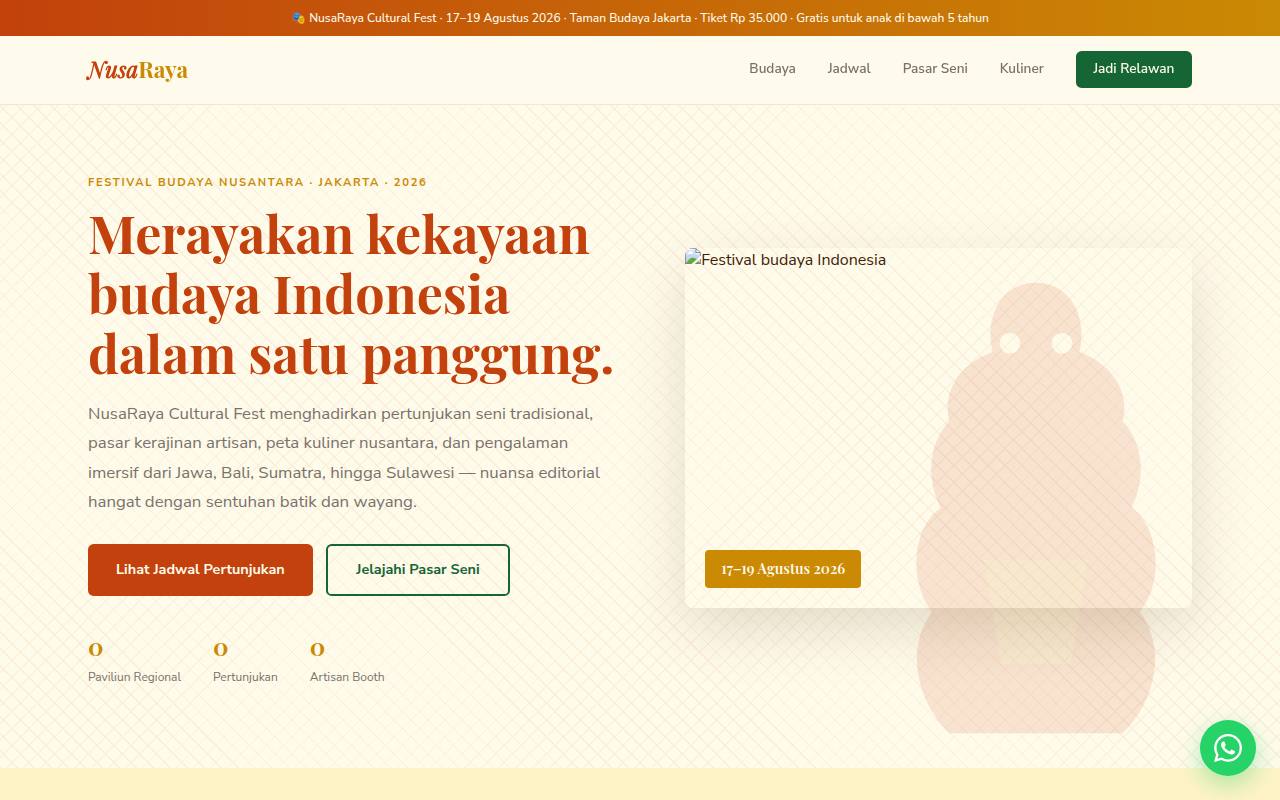 Template Website Perayaan Budaya Lokal - NusaRaya Cultural Fest