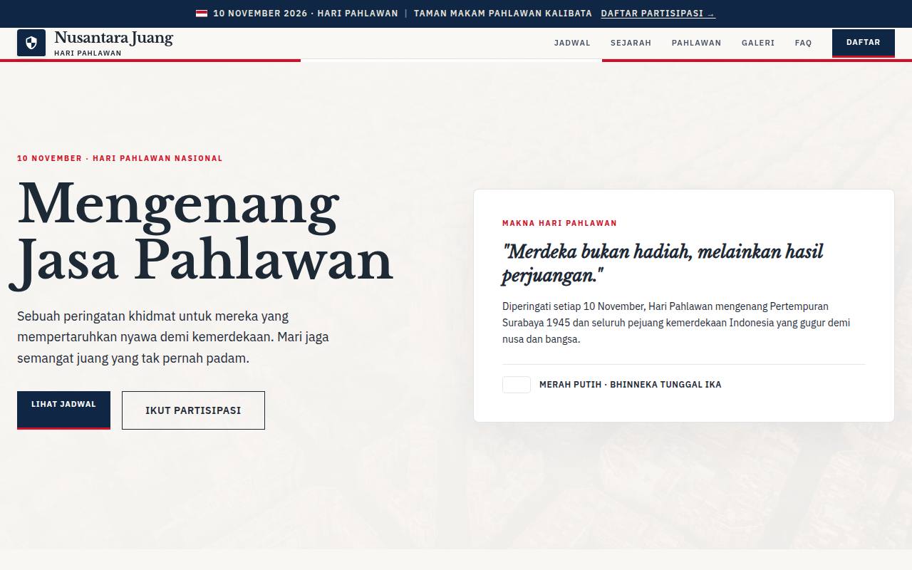 Template Website Perayaan Hari Pahlawan - NUSANTARA JUANG
