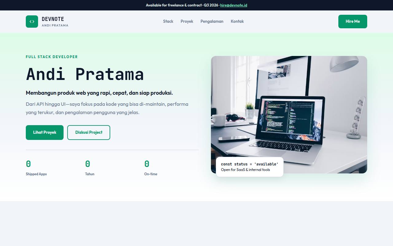Template Website Portfolio Developer - DEVNOTE