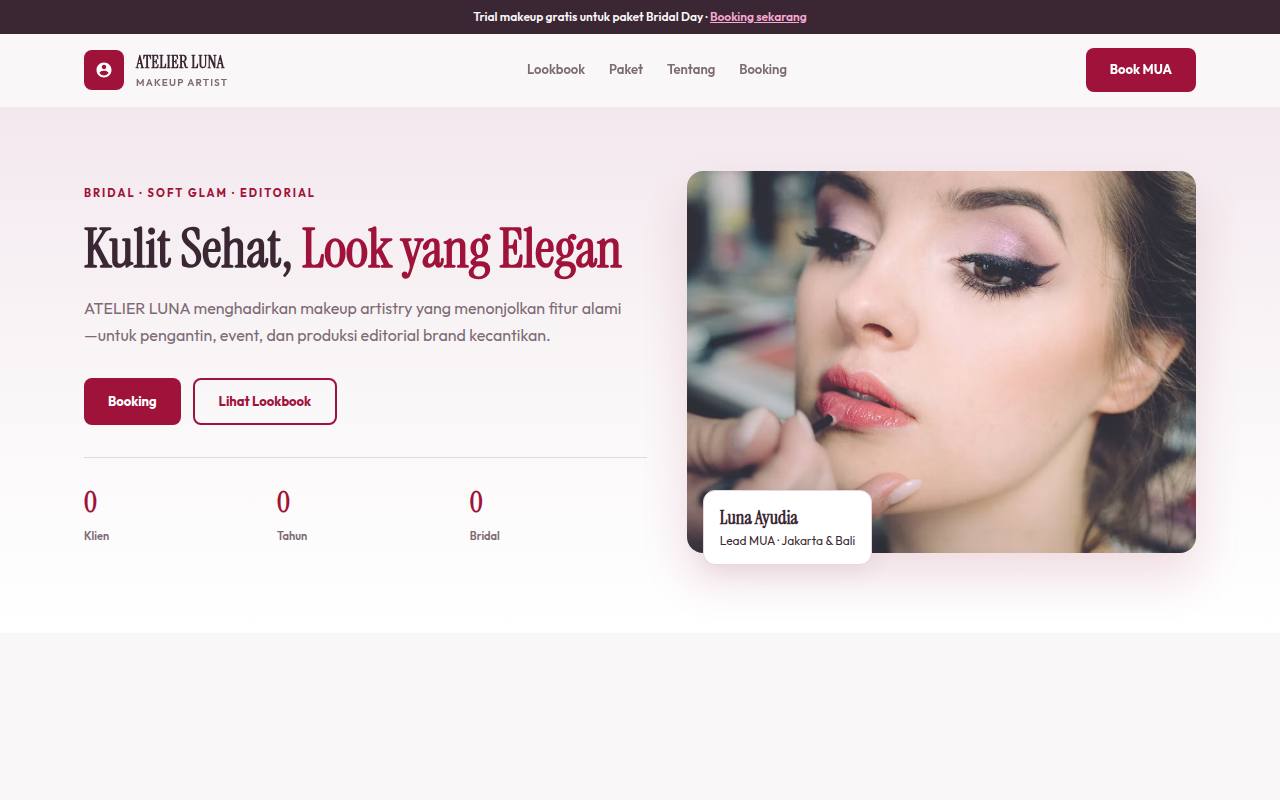 Template Website Portfolio Makeup Artist - ATELIER LUNA