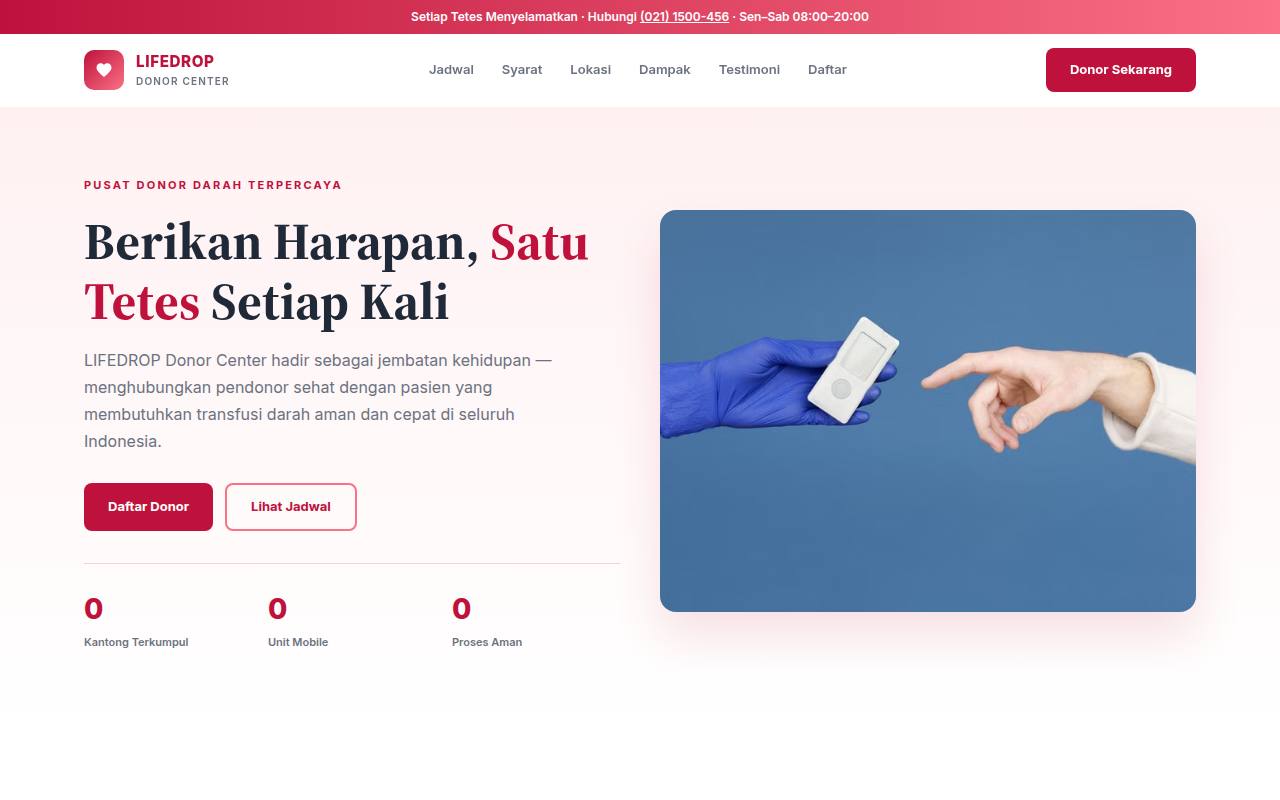 Template Website Pusat Donor Darah - LIFEDROP Donor Center