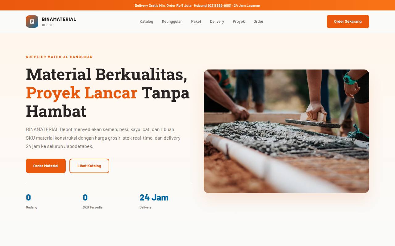 Template Website Pusat Material Bangunan - BINAMATERIAL Depot