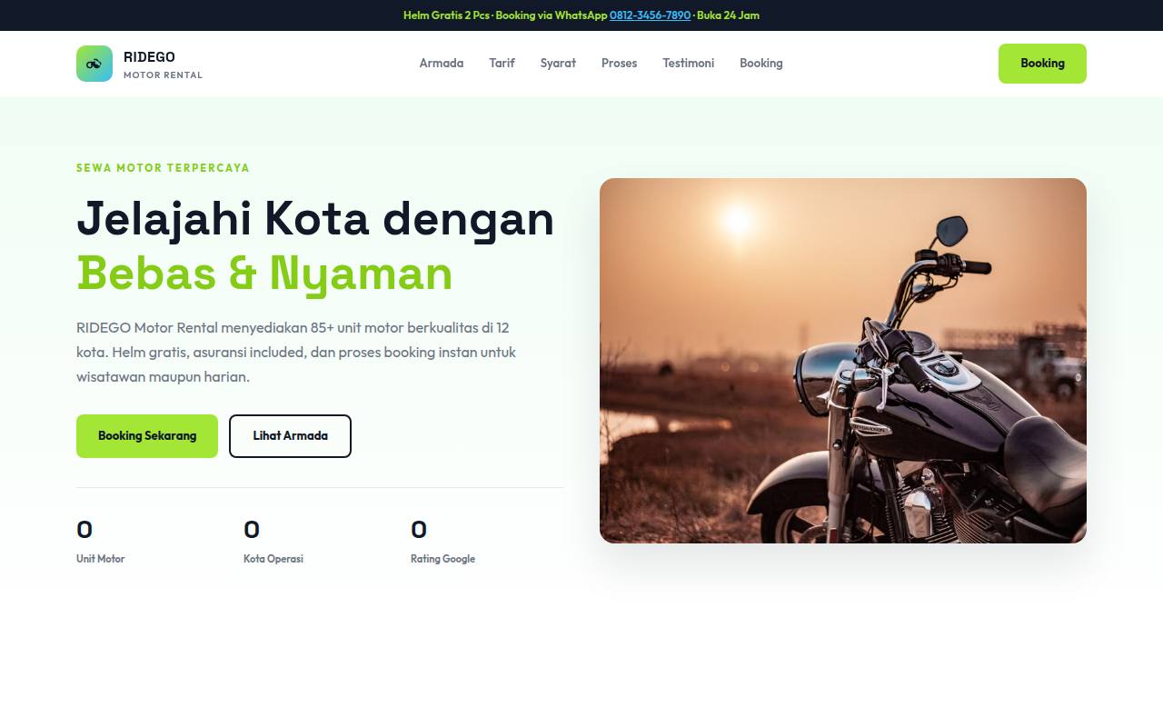 Template Website Rental Motor - RIDEGO Motor Rental