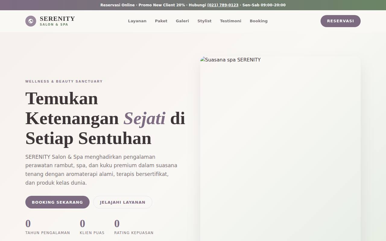 Template Website Salon & Spa - SERENITY Salon & Spa