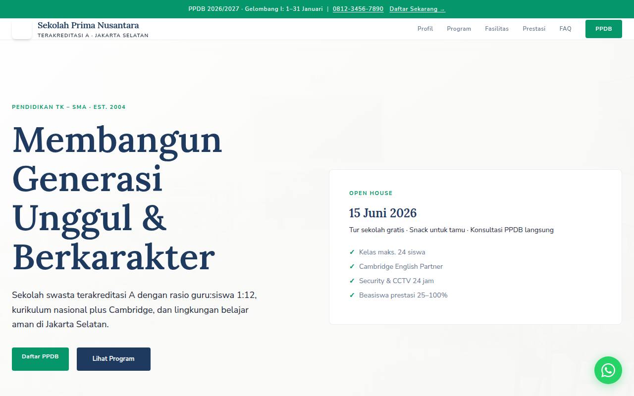 Template Website Sekolah Swasta - SEKOLAH PRIMA NUSANTARA