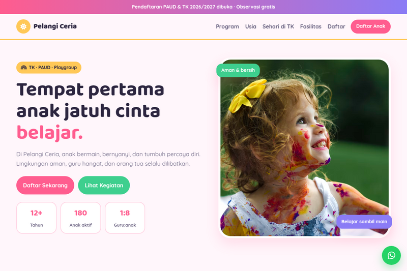 Template Website TK PAUD - Pelangi Ceria