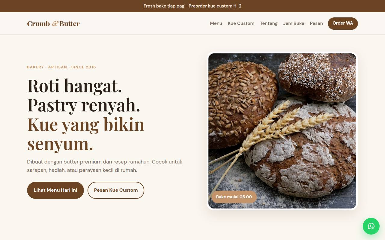 Template Website Bakery Toko Kue — Crumb & Butter - Web Template