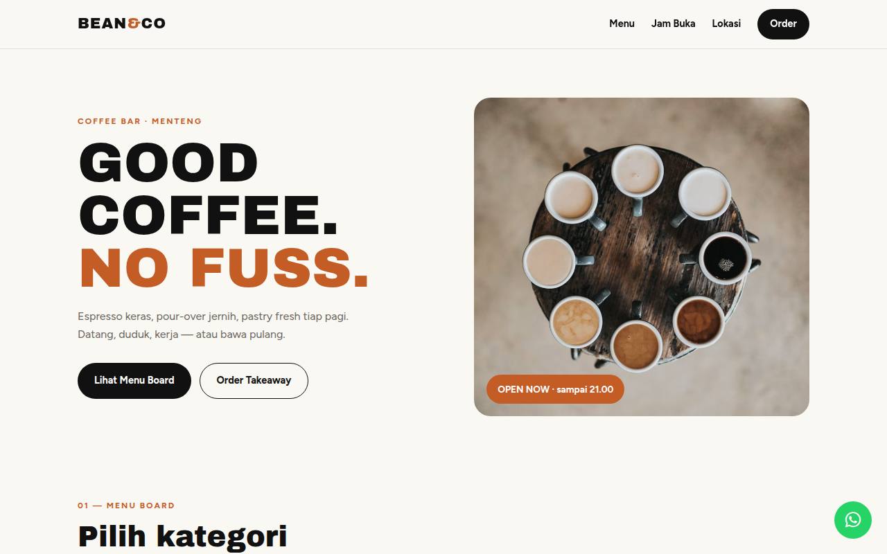 Template Website Cafe Coffee Bar — Bean & Co - Web Template