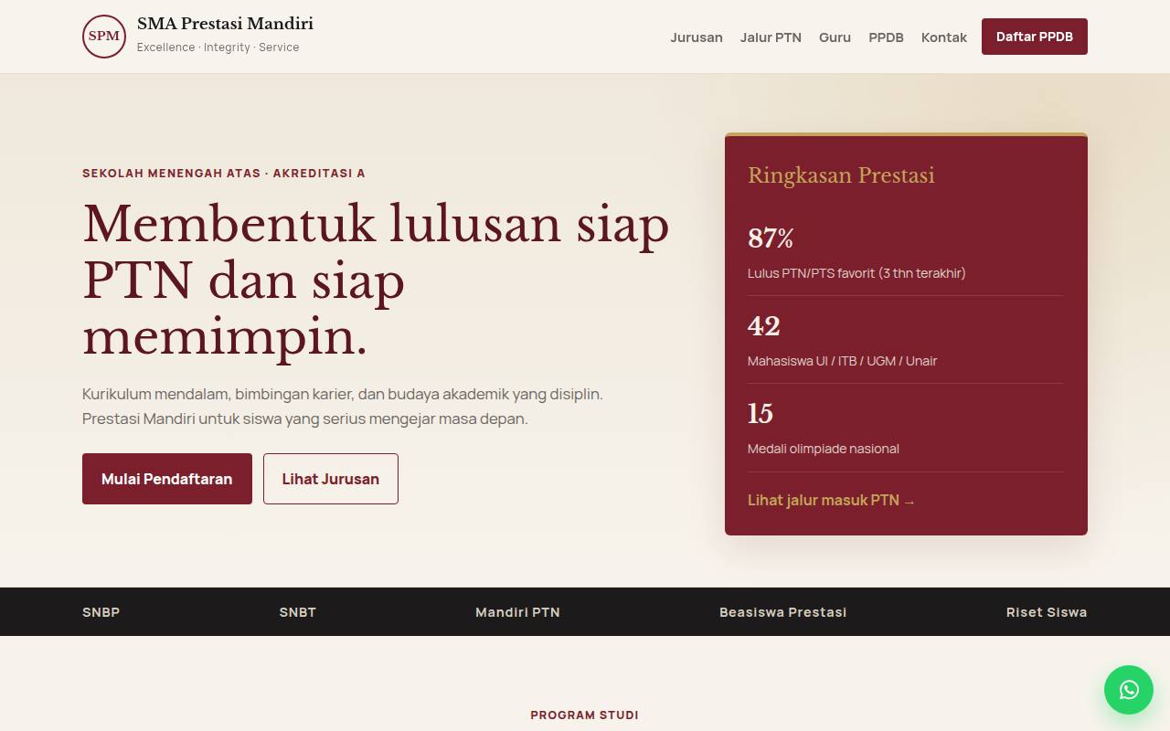 Template Website SMA — Prestasi Mandiri - Web Template