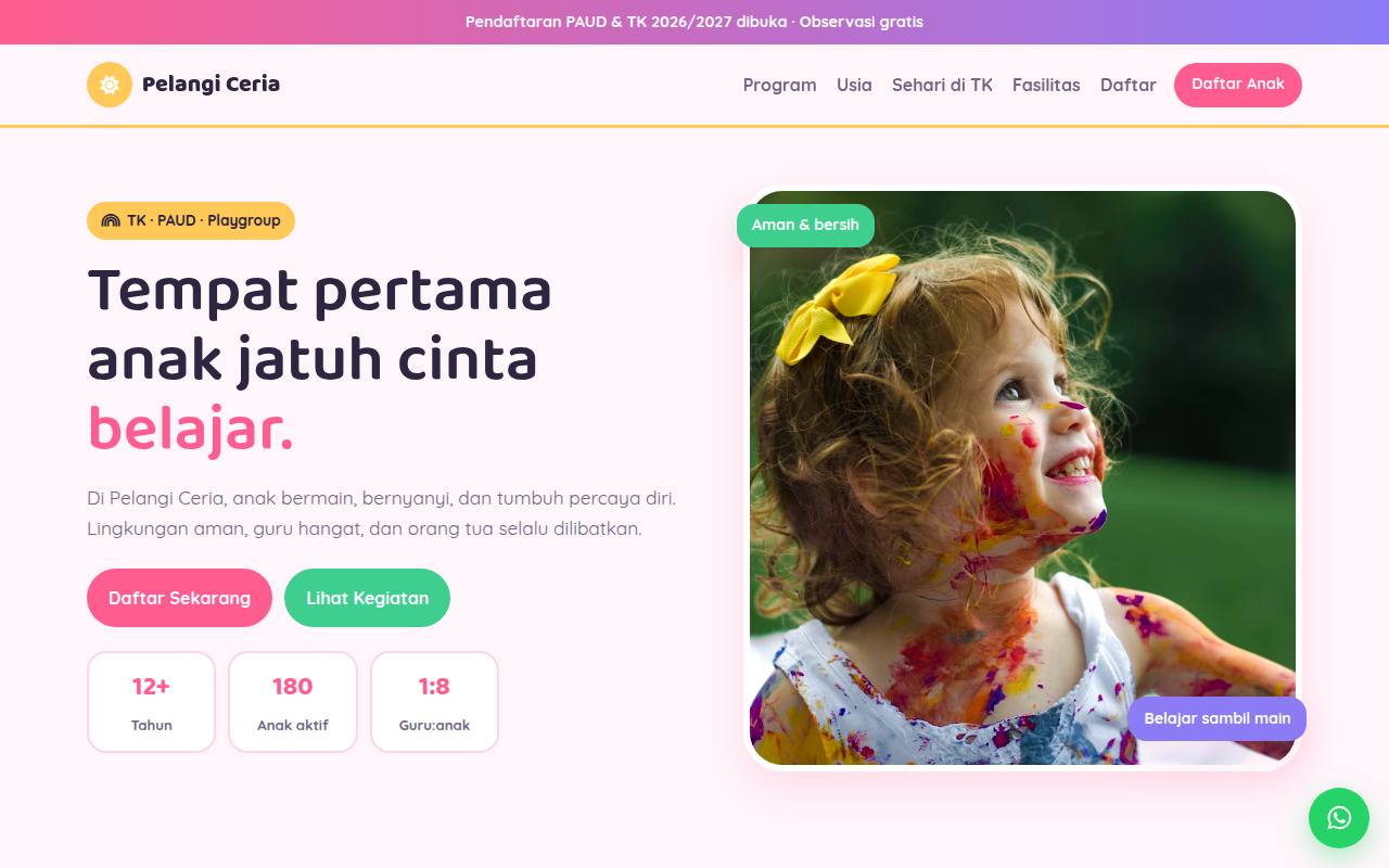Template Website TK PAUD — Pelangi Ceria - Web Template