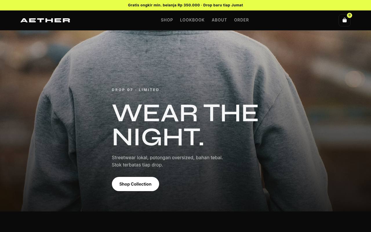 Template Website Fashion Streetwear — Aether Wear - Web Template