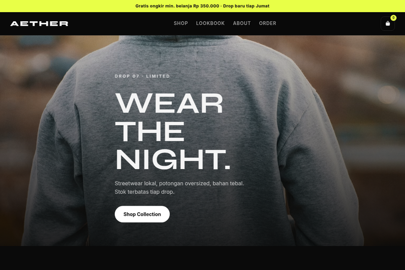 Template Toko Online Fashion Streetwear - Aether Wear