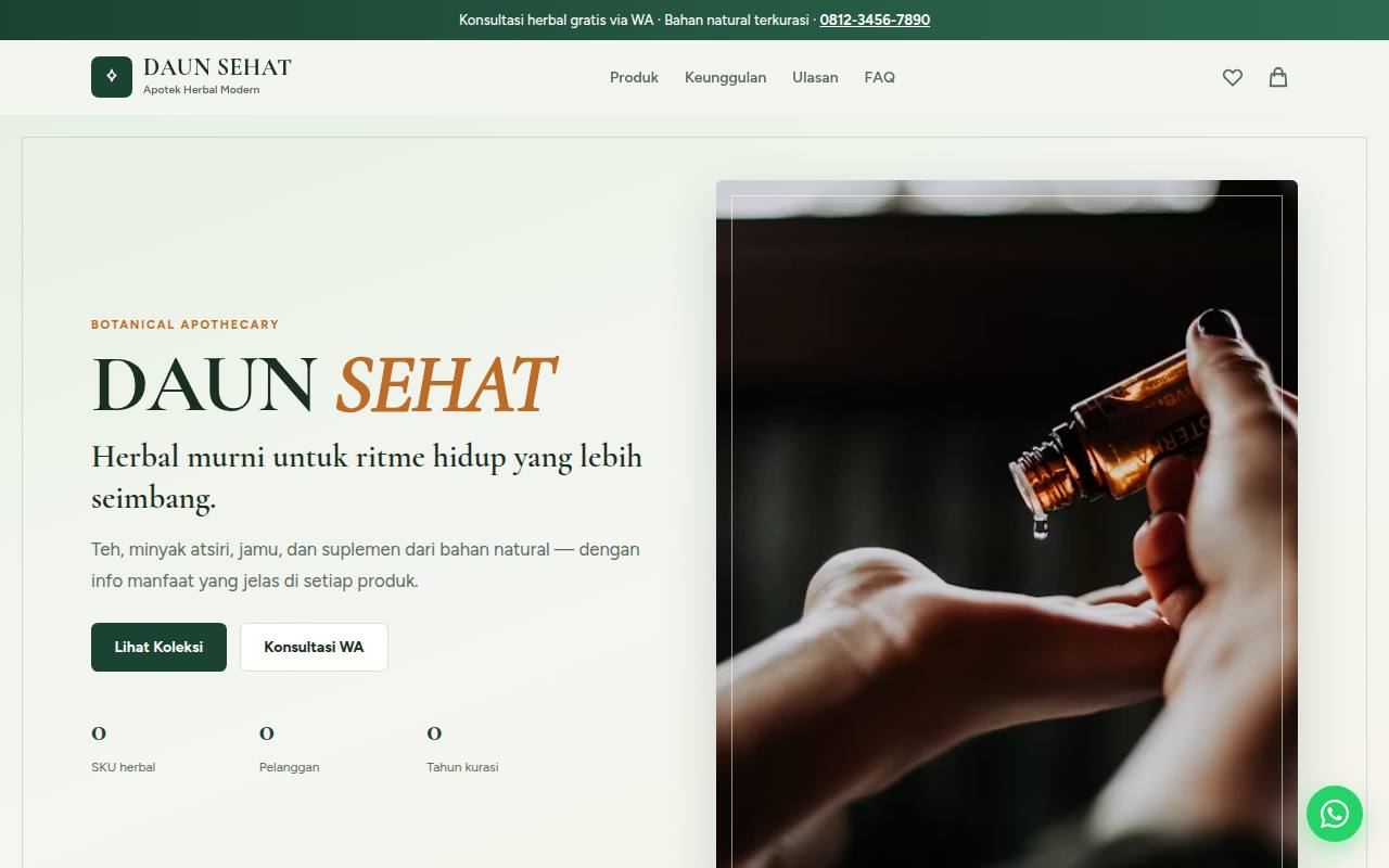 Template Website Toko Produk Herbal - DAUN SEHAT
