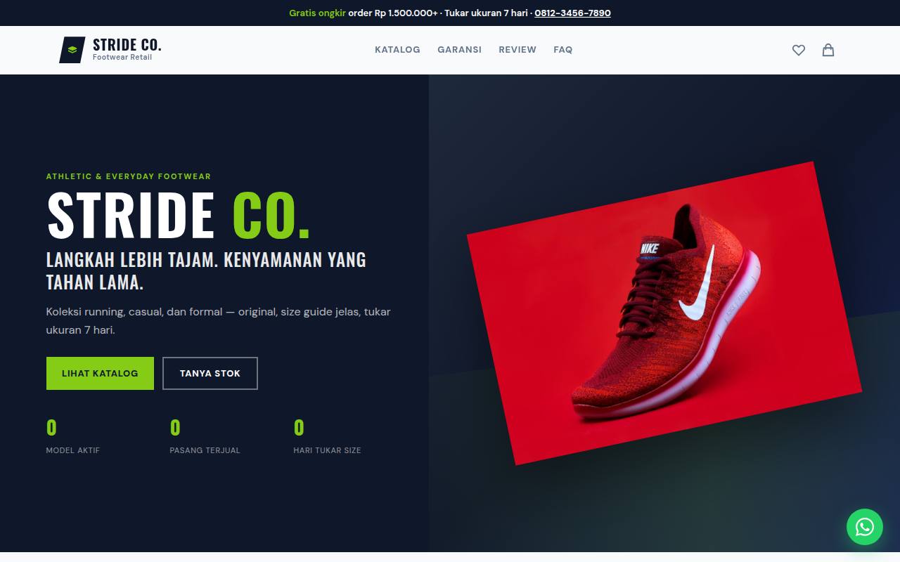 Template Website Toko Sepatu - STRIDE CO.