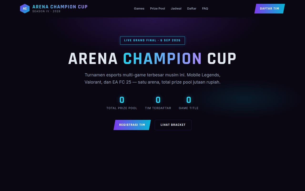 Template Website Turnamen Esports - ARENA CHAMPION CUP