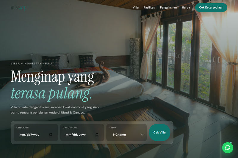 Template Website Villa Homestay - Nusa Stay